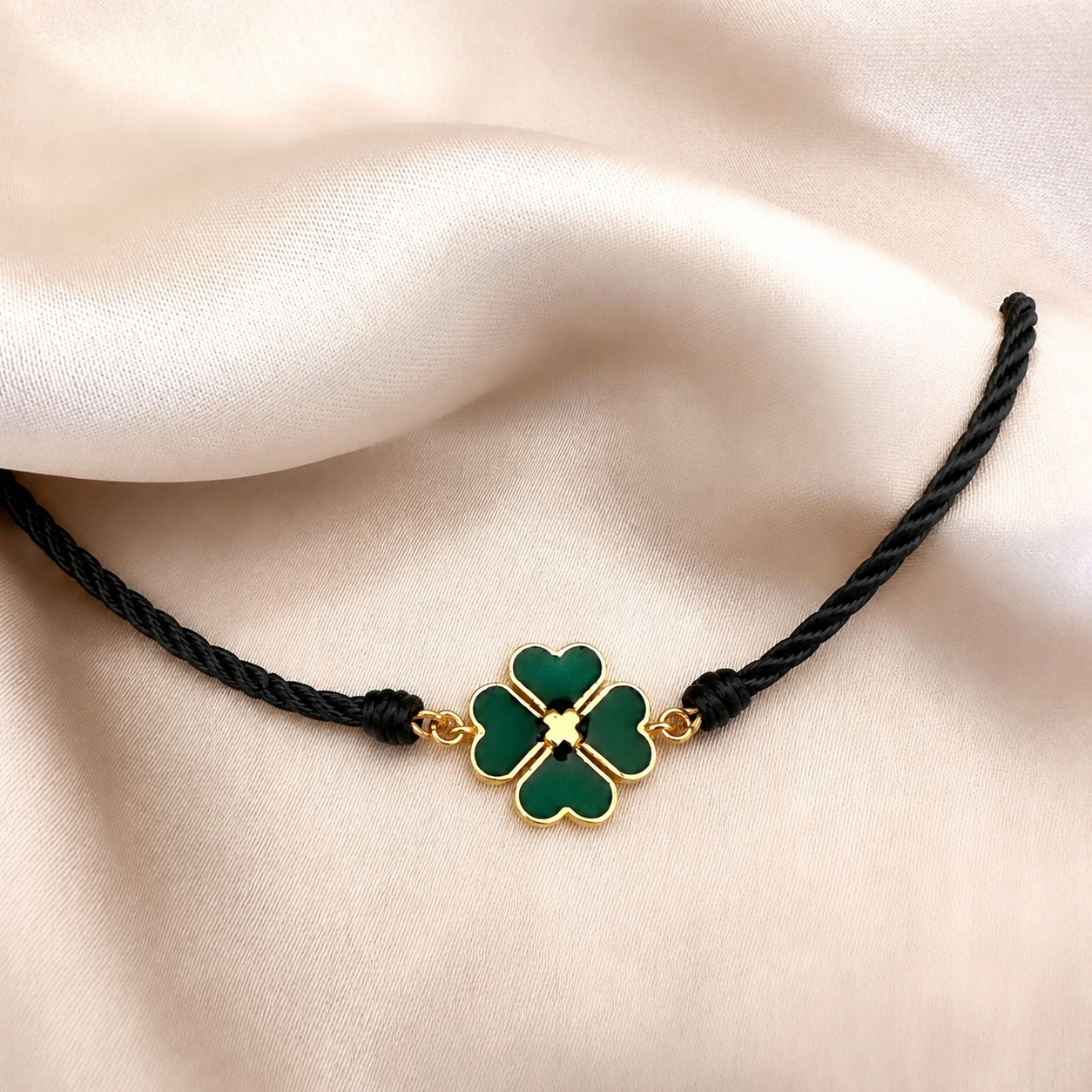 Clover Leaf Nazariya Bracelet in Black Thread